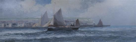 M. D. Ansell Fishing boats off the coast 17 x 53cm